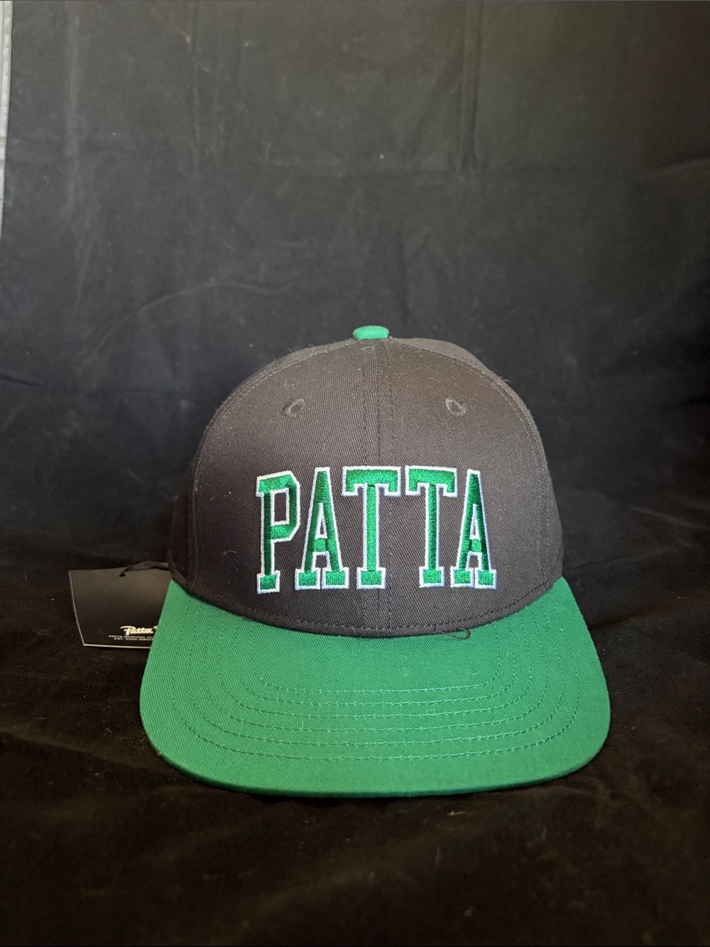 Patta Black and Green Collegiate Snapback Hat with Tags